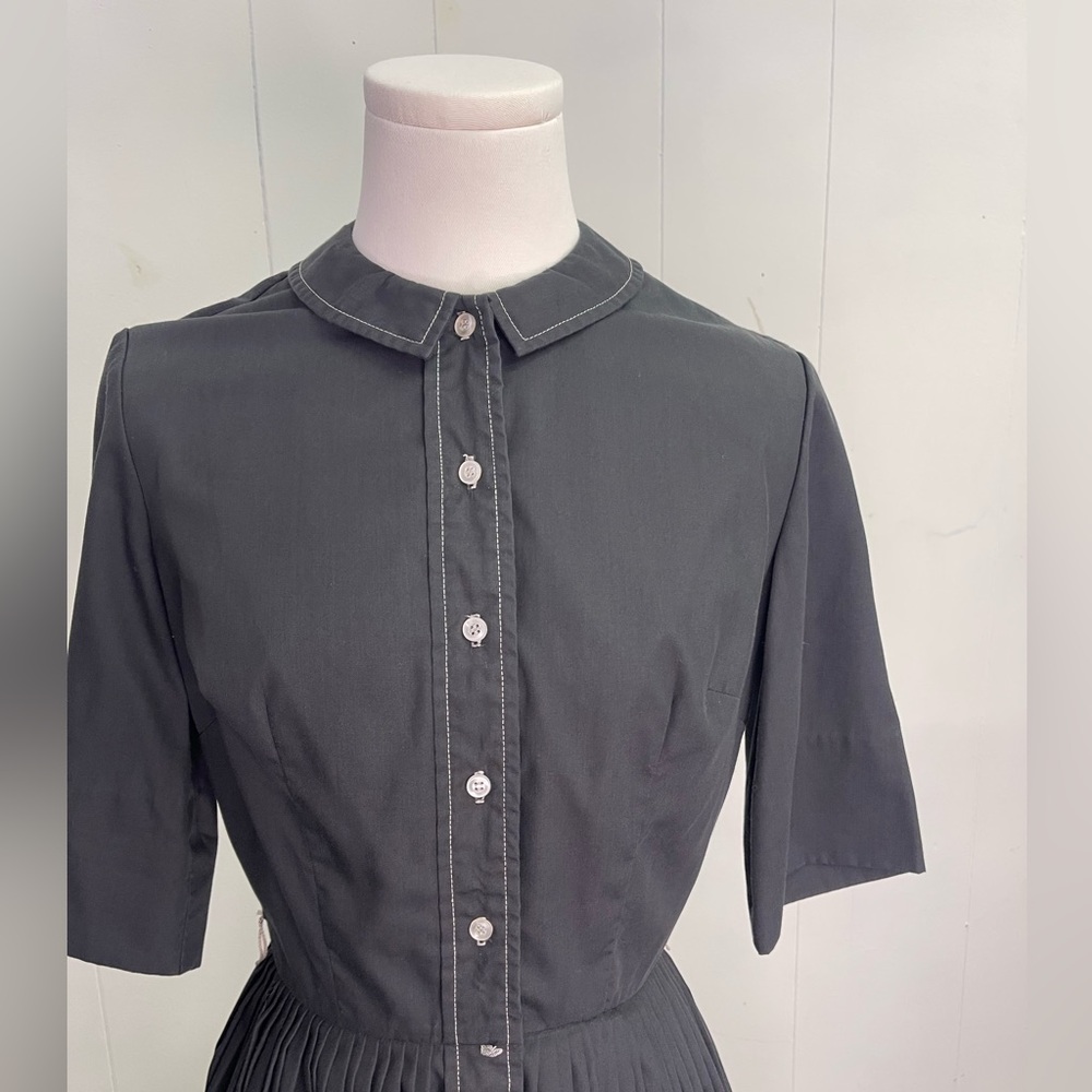 Vintage 1950’s Black Cotton Shirt Dress